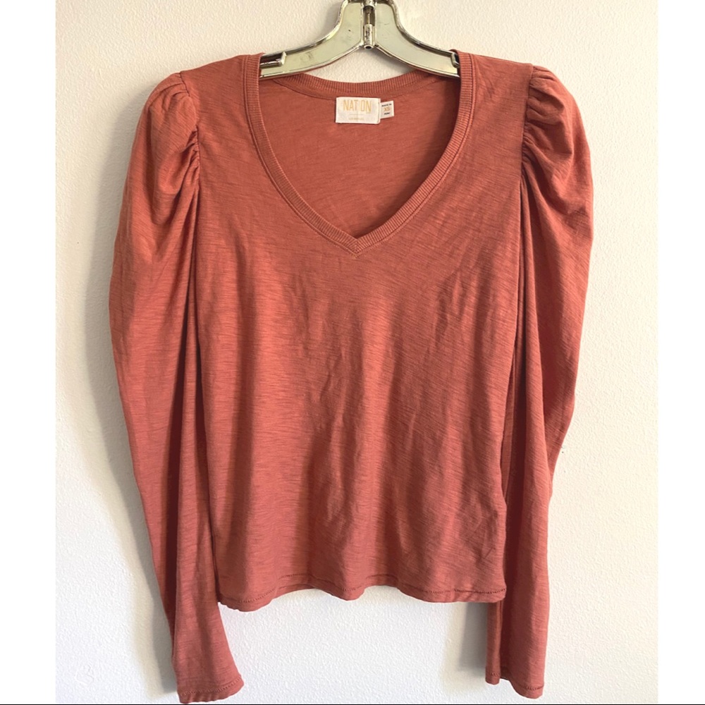 NATION Ltd. puff sleeve V-neck tee XS